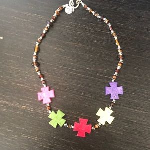 Brown and Rainbow Cross Handmade Necklace